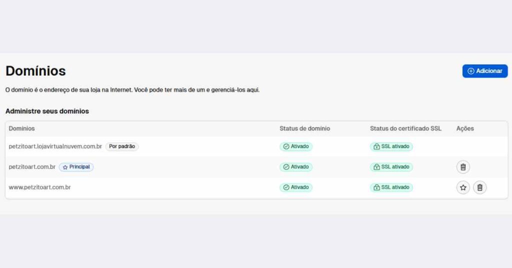 Domínio ativado com SSL na Nuvemshop